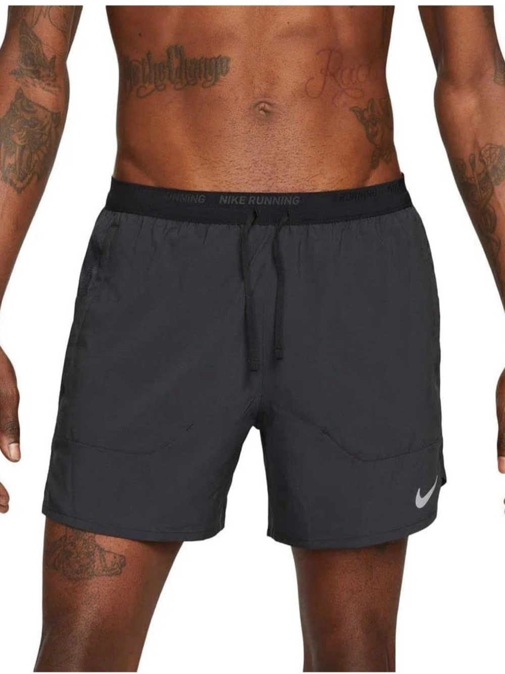 Nike Men's Dri-FIT Stride 5 Brief-Lined Shorts, Black/Reflective Silver Large